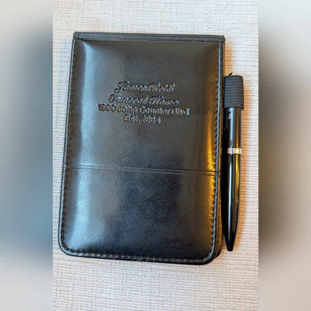 Black Faux Small Leather Folder and Pen Set